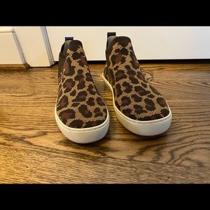 Rothy’s Chelsea high top in Wildcat print.